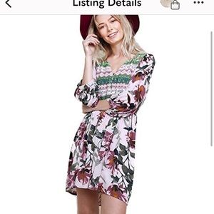 Umgee Floral Mauve Peasant Boho Mini Dress M